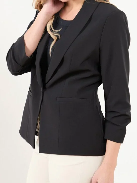 Black Rouched Sleeve Blazer - Picture 3 of 7